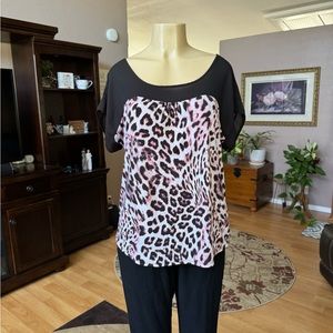 Adele & May black, pink & white short sleeve blouse-size XL